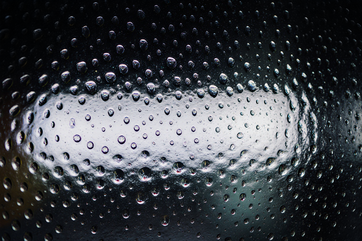 Rain on glass; abstract neon blur.