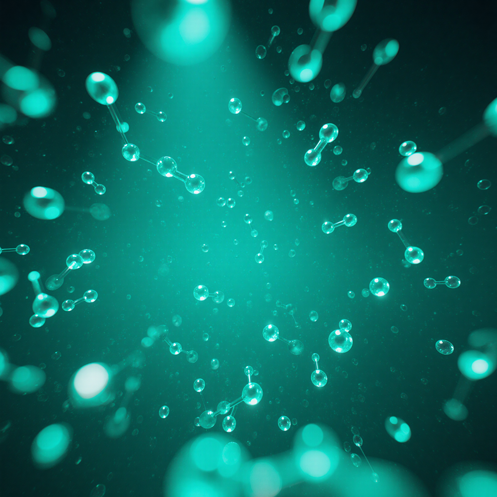 Soft teal laboratory glow with abstract molecules for CLINTRINEX