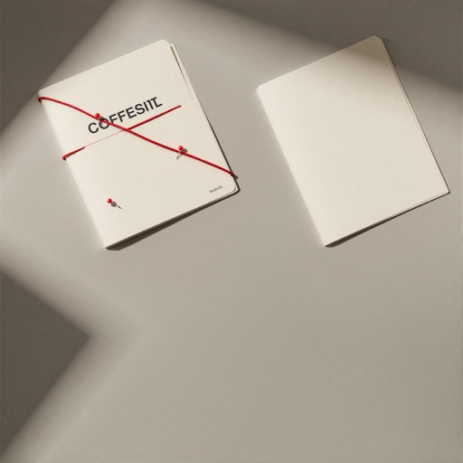 Square dossier cover template with red string accents.